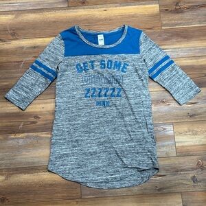 PINK Victoria's Secret Gray Heather & Blue Raglan 3/4 Sleeve Tee